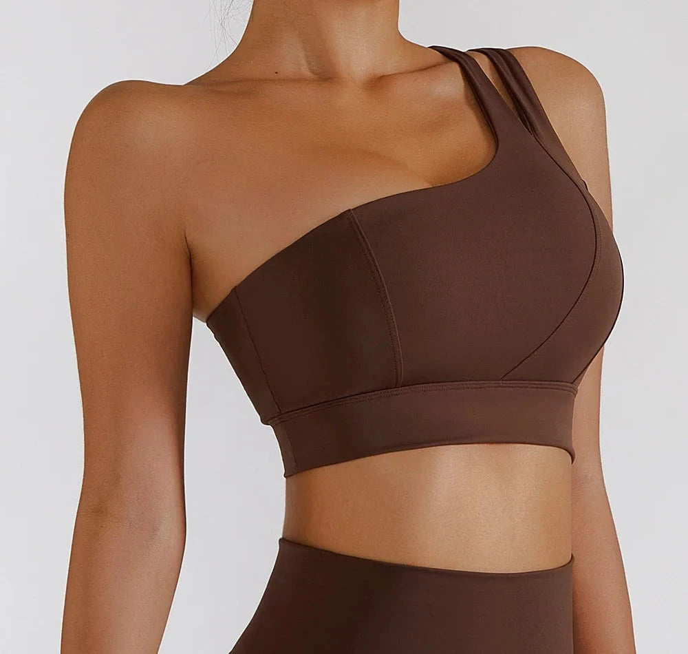 "Effortless Sophistication: The Elite One-Shoulder Sports Bra & Skirt Ensemble"